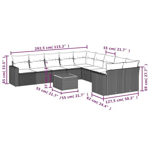 Sofasæt til haven 11 dele med hynder polyrattan beige