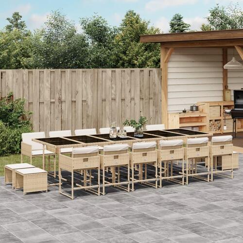 Spisebordssæt til haven 17 dele med hynder polyrattan beige
