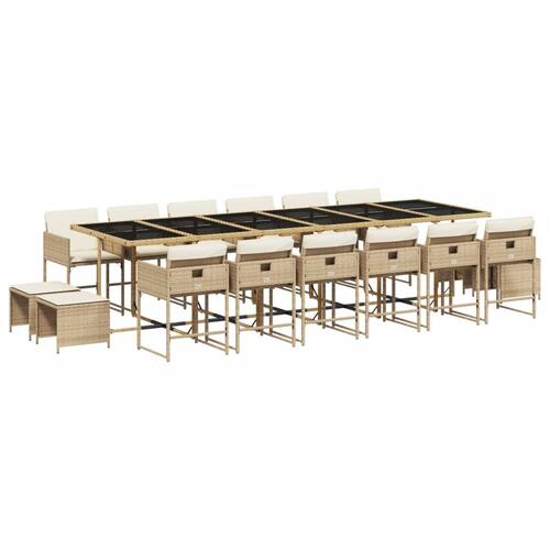 Spisebordssæt til haven 17 dele med hynder polyrattan beige