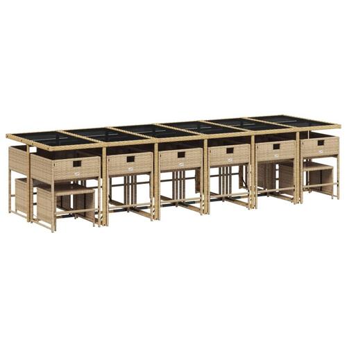 Spisebordssæt til haven 17 dele med hynder polyrattan beige