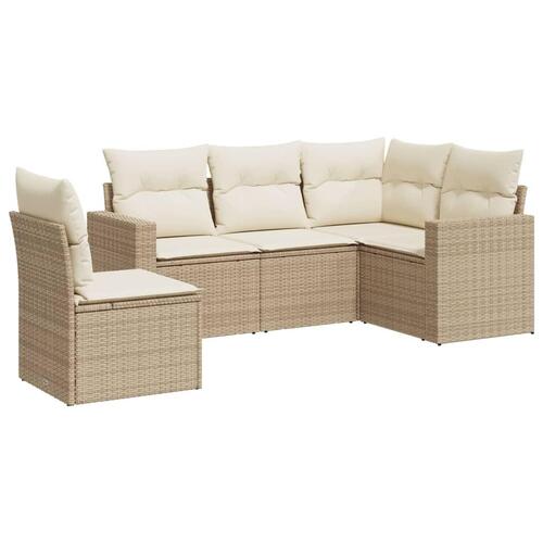 Sofasæt til haven 5 dele med hynder polyrattan beige