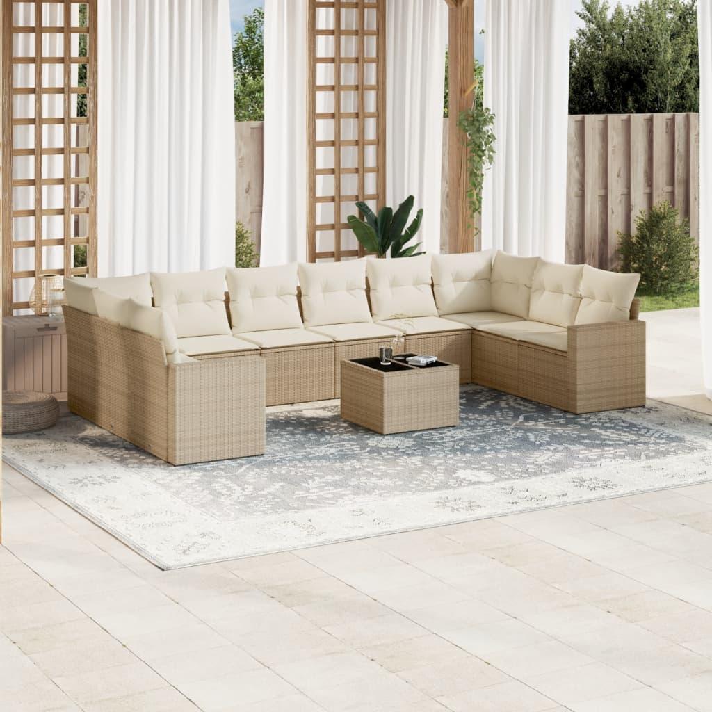 Sofasæt til haven 11 dele med hynder polyrattan beige