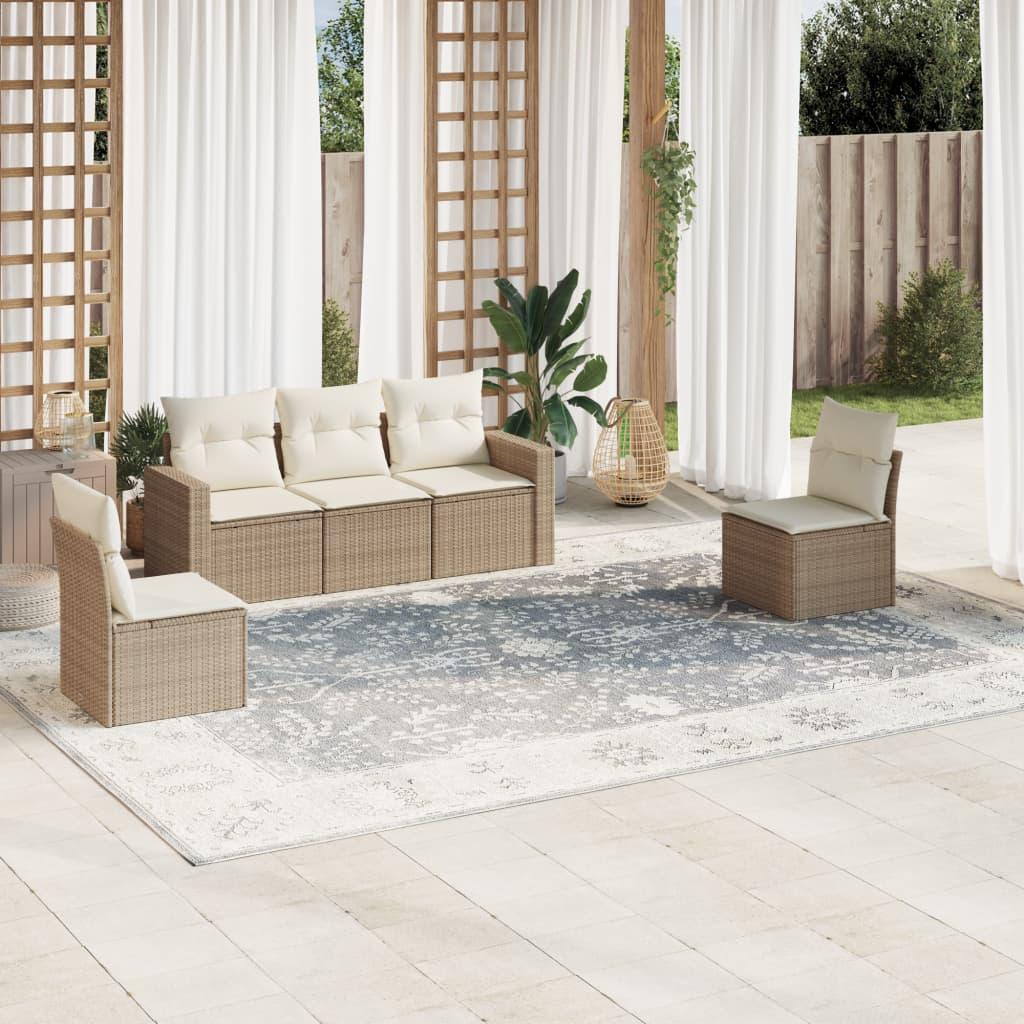 Sofasæt til haven 5 dele med hynder polyrattan beige