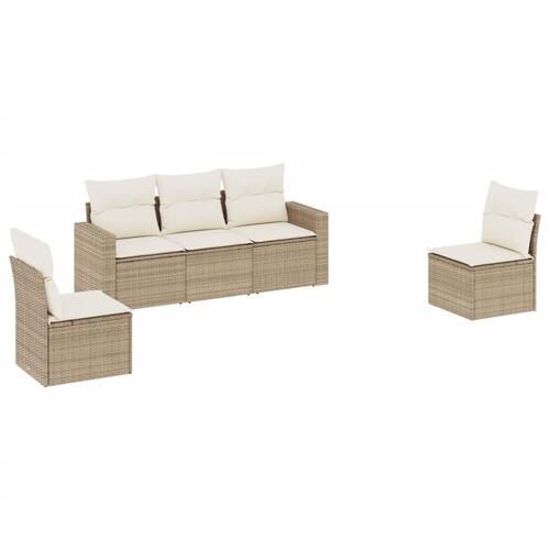 Sofasæt til haven 5 dele med hynder polyrattan beige