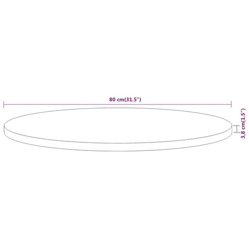 Bordplade Ø80x3,8 cm rund massivt akacietræ