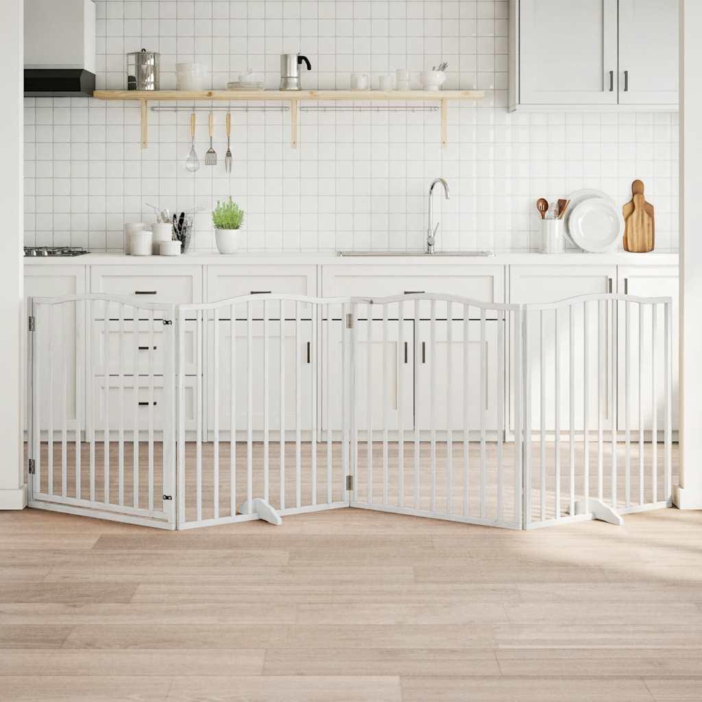 Hundelåge med dør 4 paneler 320 cm foldbar poppeltræ hvid