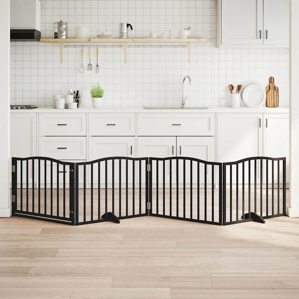 Hundelåge med dør 4 paneler 300 cm foldbar poppeltræ sort