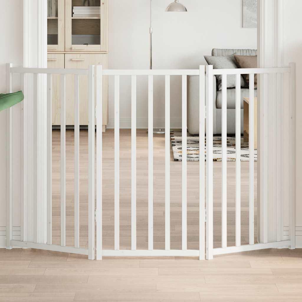 Hundelåge 3 paneler 150 cm foldbar massivt gran hvid