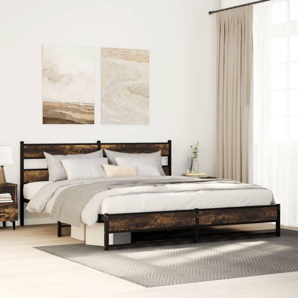 Sengeramme uden madras 183x213 cm metal røget egetræsfarve billede