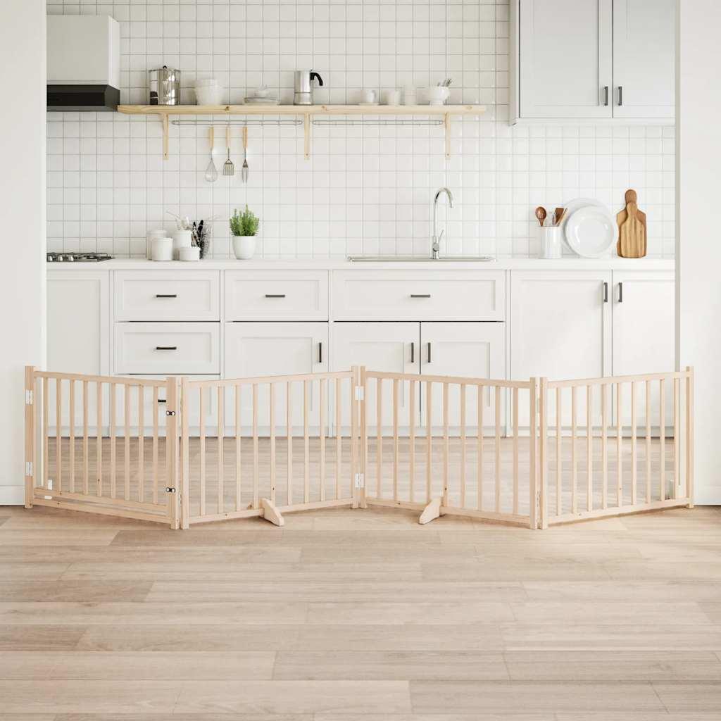 Hundelåge m. dør 4 paneler 320 cm foldbar massivt gran