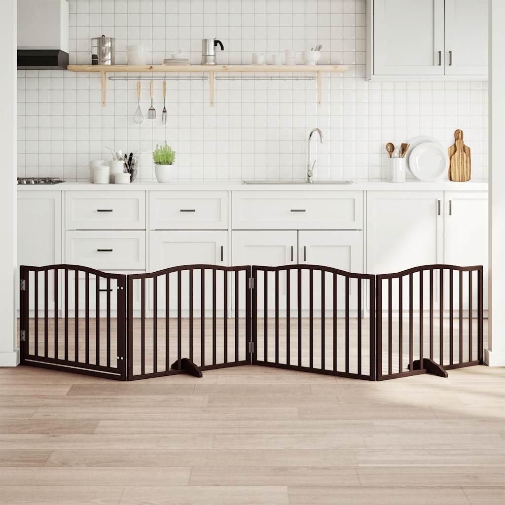 Hundelåge med dør 4 paneler 320cm foldbar poppeltræ brun egetræ