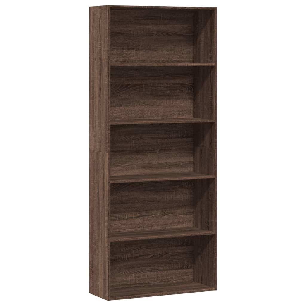 Bogreol 80x30x189 cm konstrueret træ brun egetræ