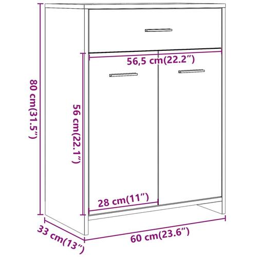 Badeværelsesskab 60x33x80 cm konstrueret træ betongrå