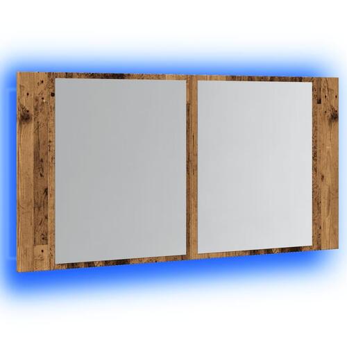 Spejlskab m. LED-lys 90x12x45 cm konstrueret træ antikt træ