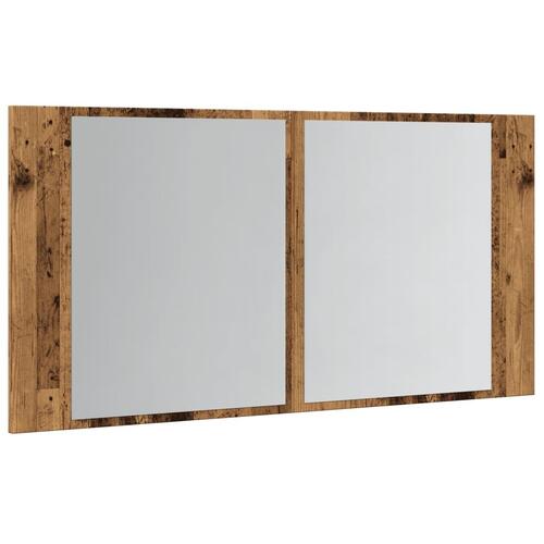 Spejlskab m. LED-lys 90x12x45 cm konstrueret træ antikt træ