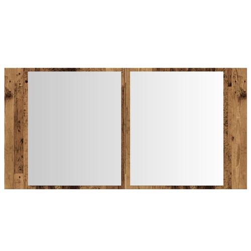 Spejlskab m. LED-lys 90x12x45 cm konstrueret træ antikt træ