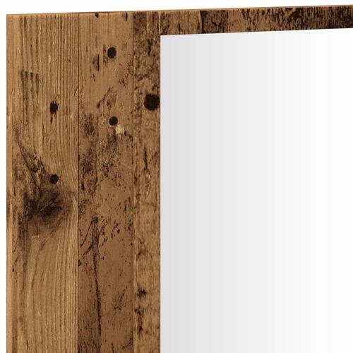 Spejlskab m. LED-lys 90x12x45 cm konstrueret træ antikt træ