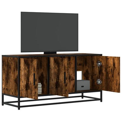 Tv-bord 100x35x50 cm konstrueret træ metal røget egetræsfarve