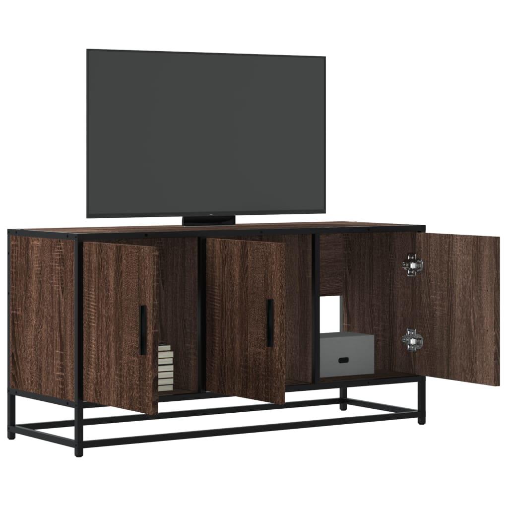 Tv-bord 100x35x50 cm konstrueret træ og metal brun egetræsfarve