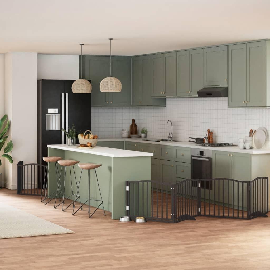 Hundelåge med dør 6 paneler 480 cm foldbar poppeltræ sort billede