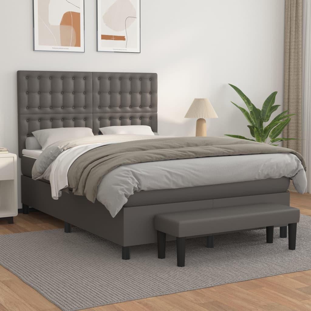 Kontinentalseng med madras 140x190 cm kunstlæder grå billede