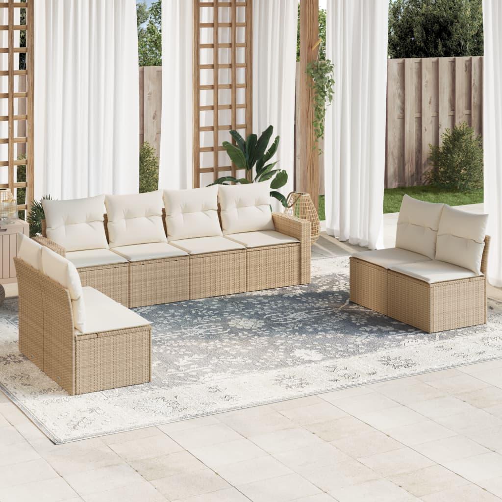 Sofasæt til haven 8 dele med hynder polyrattan beige