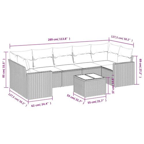Sofasæt til haven 8 dele med hynder polyrattan beige