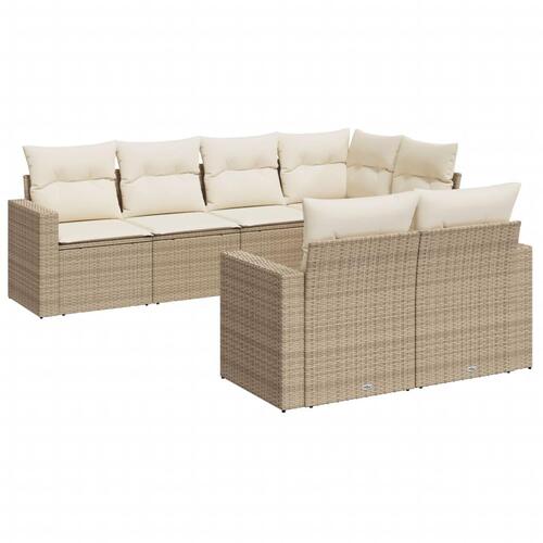 Sofasæt til haven 7 dele med hynder polyrattan beige