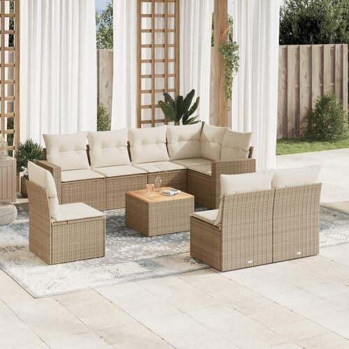 Sofasæt til haven 9 dele med hynder polyrattan beige