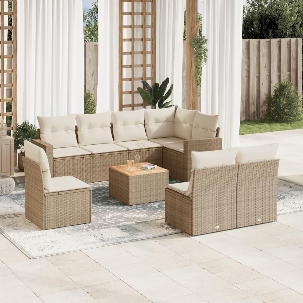 Sofasæt til haven 9 dele med hynder polyrattan beige