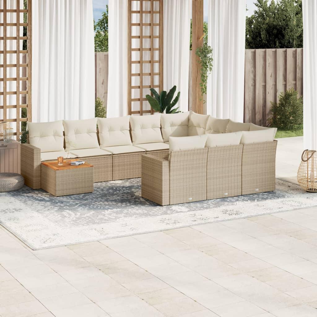 Sofasæt til haven 11 dele med hynder polyrattan beige