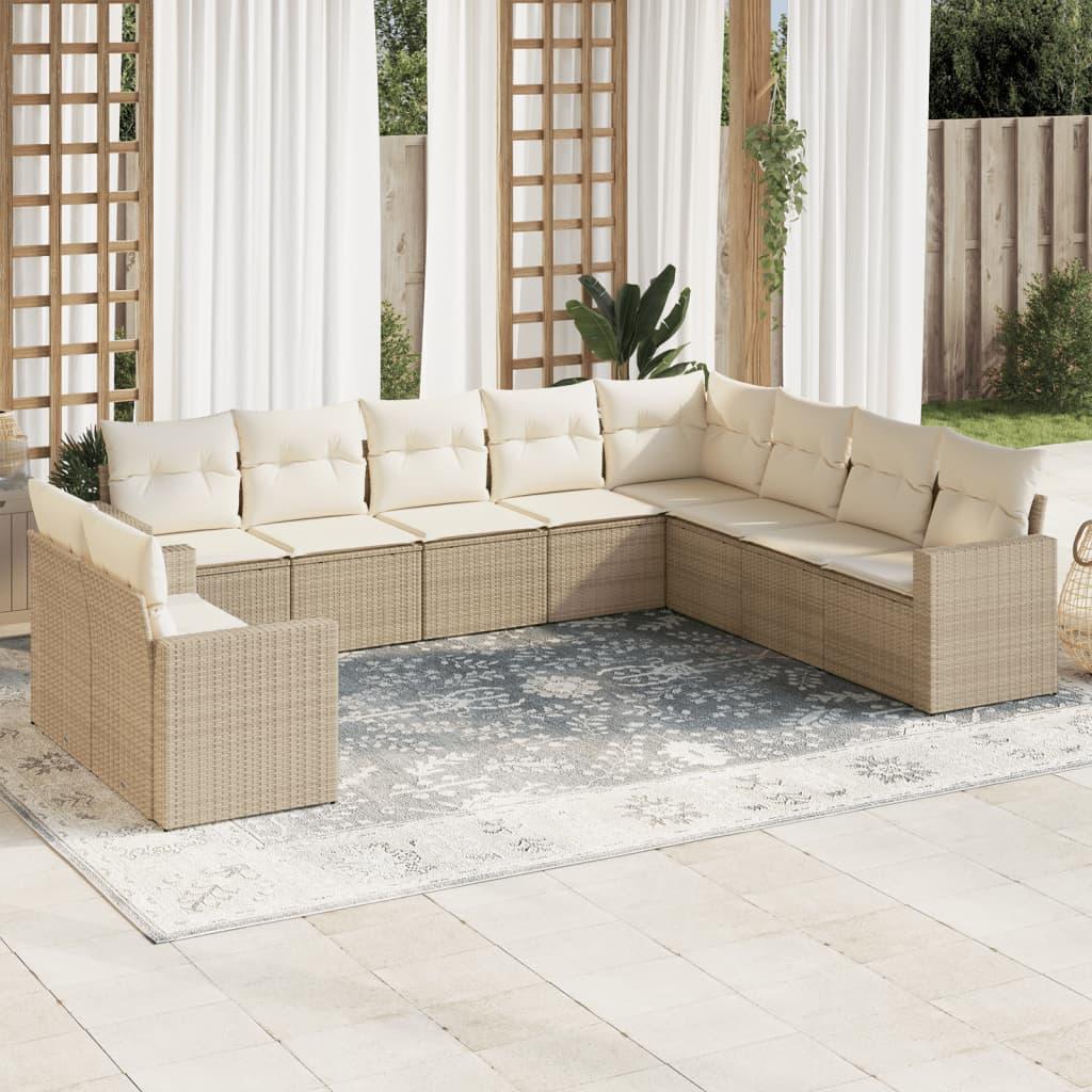 Sofasæt til haven 10 dele med hynder polyrattan beige