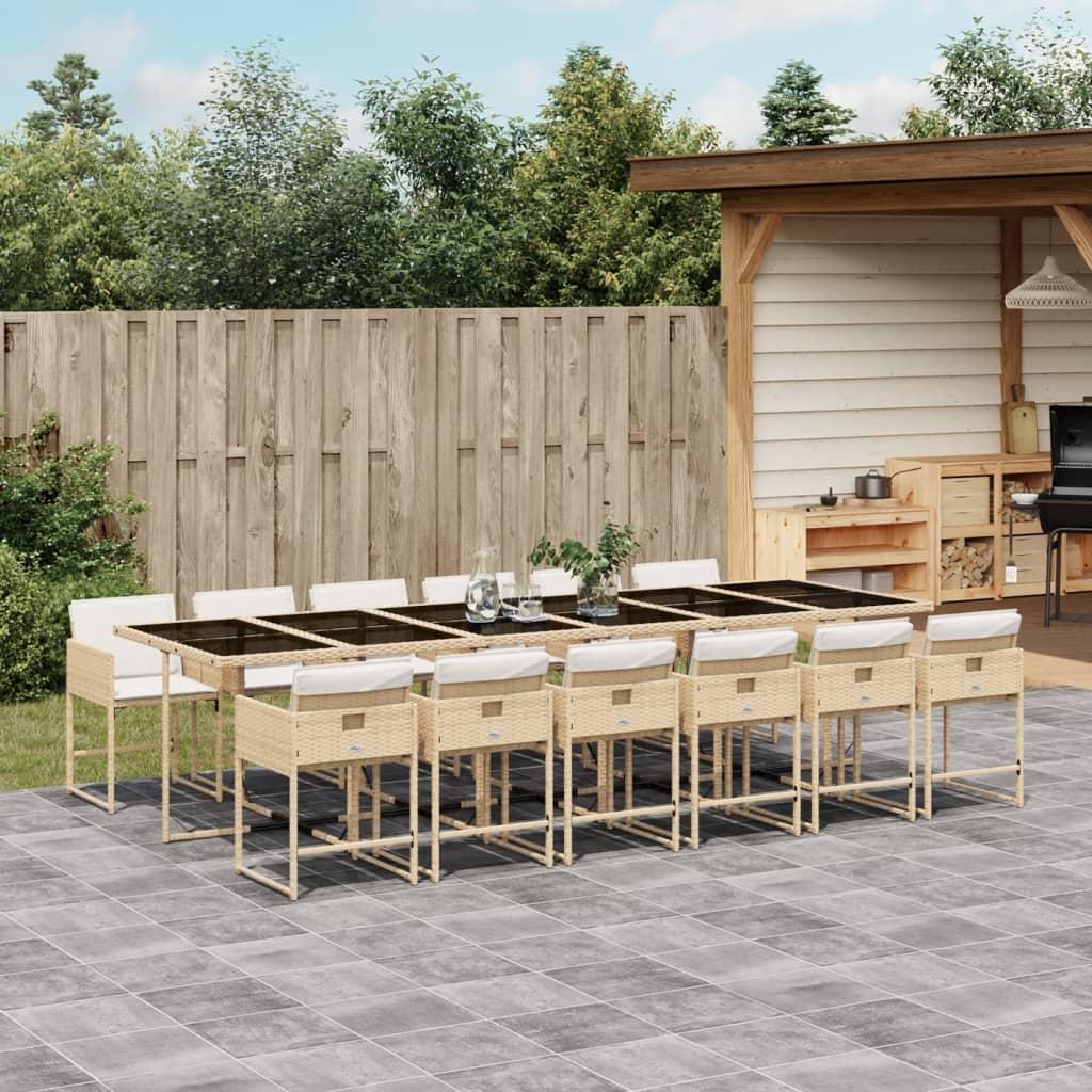 Spisebordssæt til haven 13 dele med hynder polyrattan beige