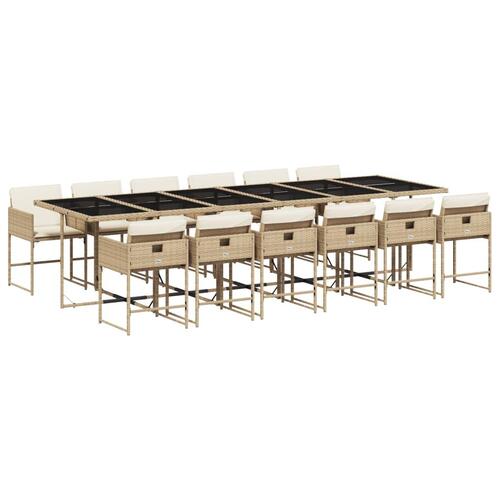 Spisebordssæt til haven 13 dele med hynder polyrattan beige