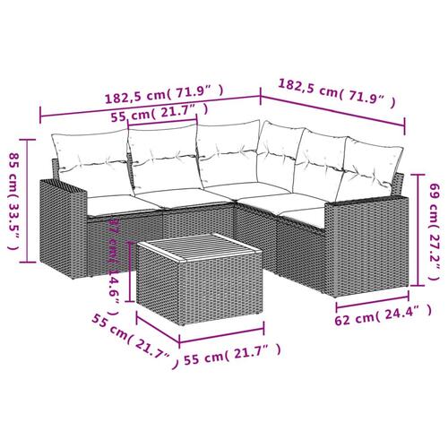 Sofasæt til haven 6 dele med hynder polyrattan beige