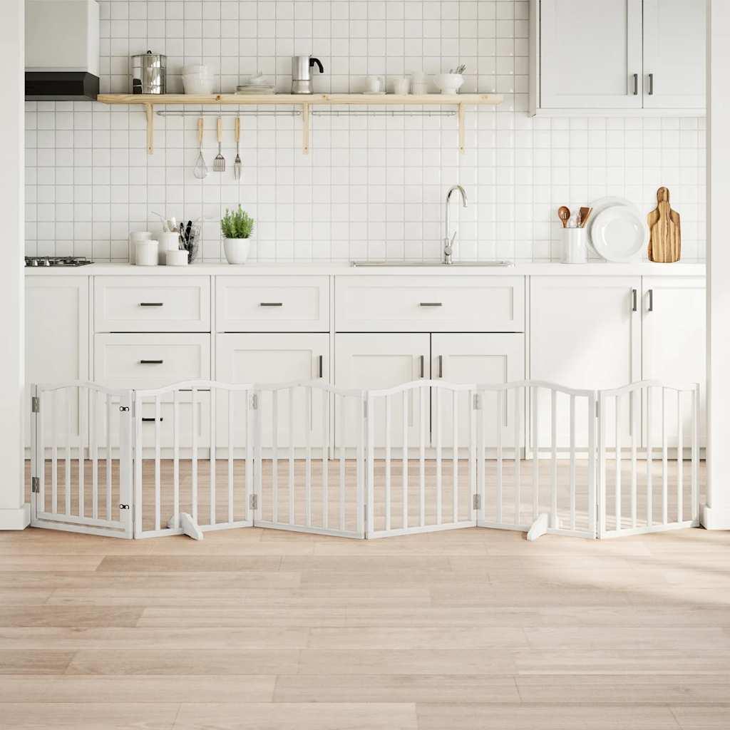 Hundelåge med dør 6 paneler 300 cm foldbar poppeltræ hvid