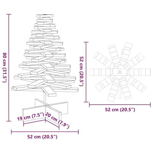 Dekorativt juletræ til pynt 80 cm massivt fyrretræ hvid