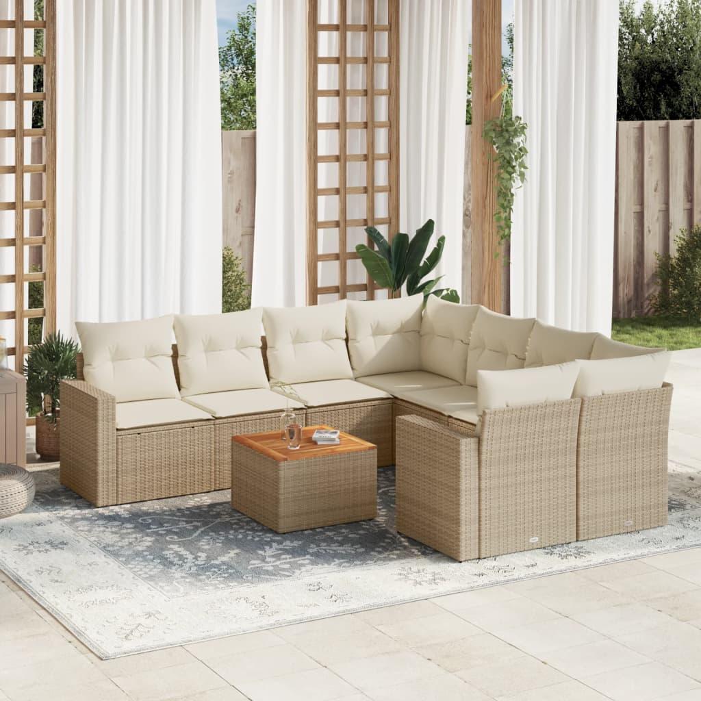 Sofasæt til haven 9 dele med hynder polyrattan beige