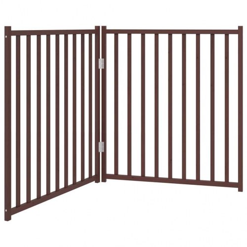 Hundelåge med dør - 2 paneler, 160 cm, foldbar, massivt gran, brun eg