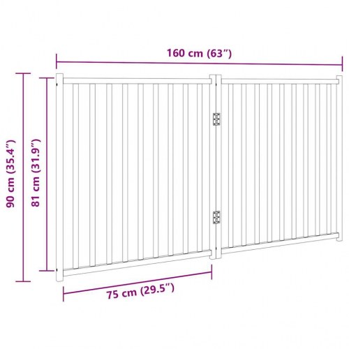 Hundelåge med dør - 2 paneler, 160 cm, foldbar, massivt gran, brun eg