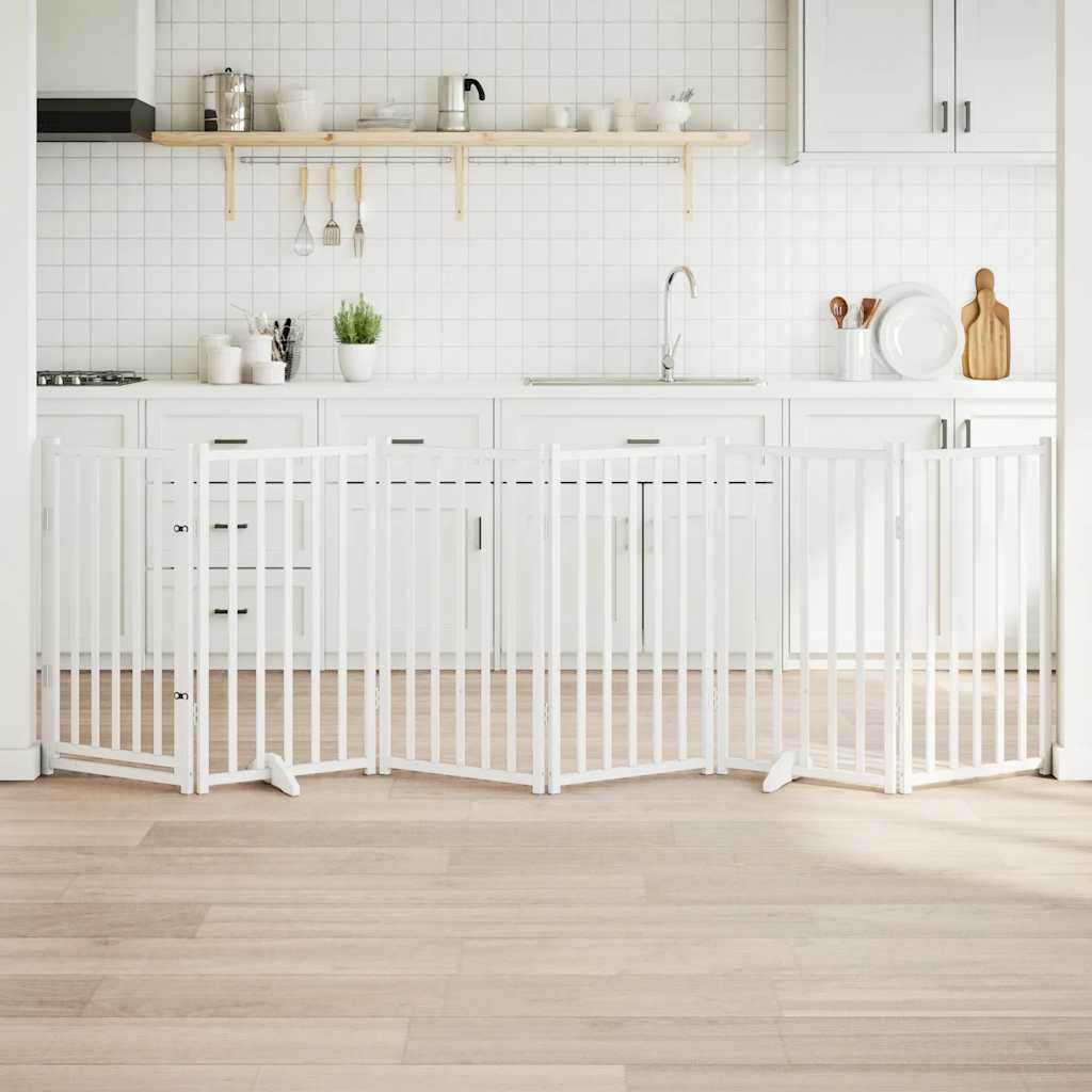 Hundelåge m. dør 6 paneler 300 cm foldbar massivt gran hvid billede