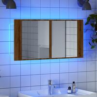 Spejlskab m. LED-lys 90x12x45 cm konstrueret træ kunsteg
