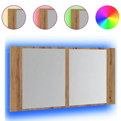 Spejlskab m. LED-lys 90x12x45 cm konstrueret træ kunsteg
