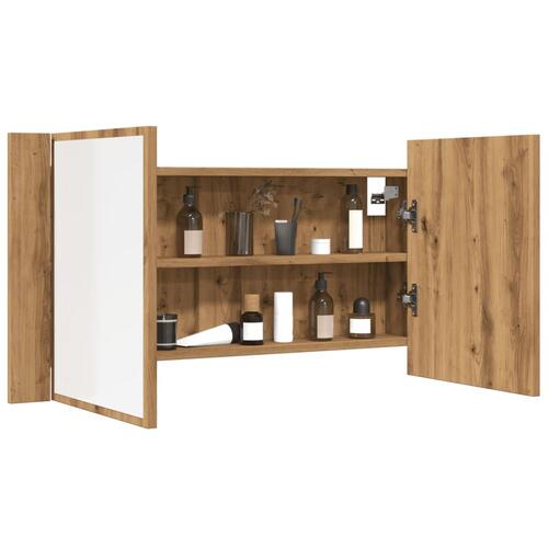 Spejlskab m. LED-lys 90x12x45 cm konstrueret træ kunsteg