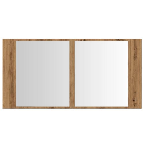 Spejlskab m. LED-lys 90x12x45 cm konstrueret træ kunsteg