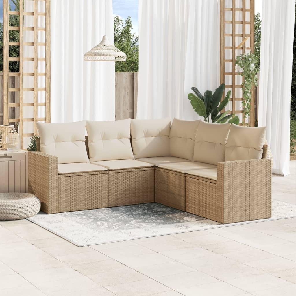Sofasæt til haven 5 dele med hynder polyrattan beige
