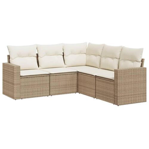 Sofasæt til haven 5 dele med hynder polyrattan beige