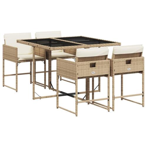 Spisebordssæt til haven 5 dele med hynder polyrattan beige