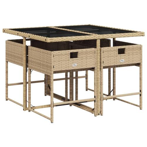 Spisebordssæt til haven 5 dele med hynder polyrattan beige