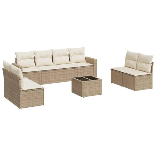 Sofasæt til haven 9 dele med hynder polyrattan beige